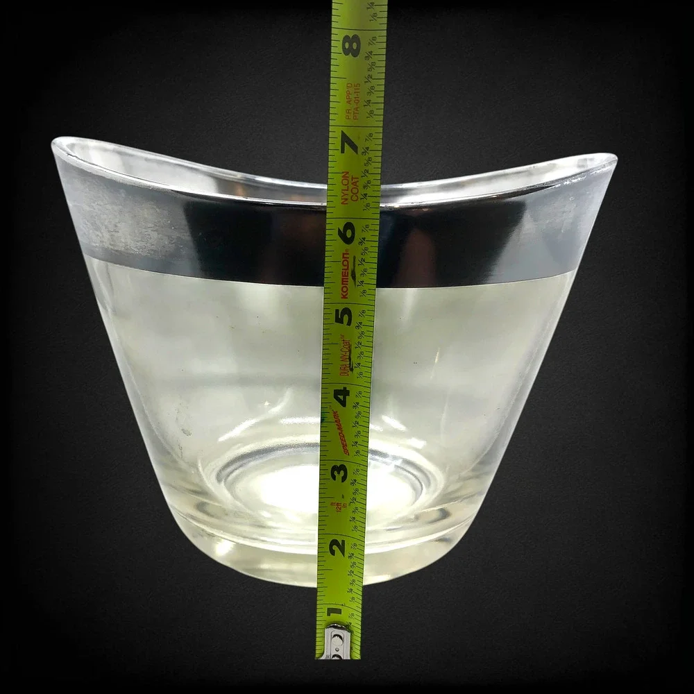 Vtg MCM Sculptural Art Glass Bowl Ice Bucket Silver Band Dorothy Thorpe Style